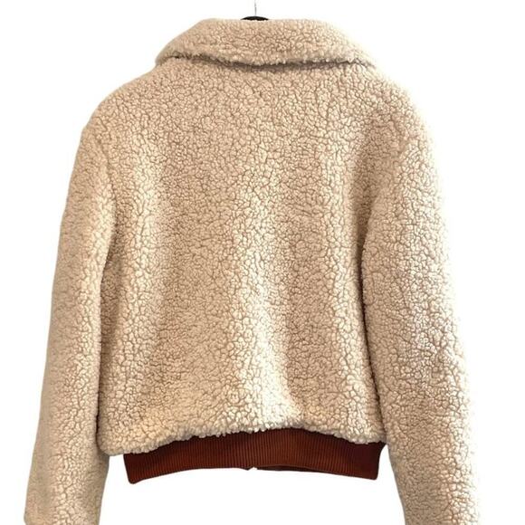 BLANKNYC Womens Medium Faux Sherpa Jacket Vegan Leather Trim Cropped Midweight - Picture 8 of 11